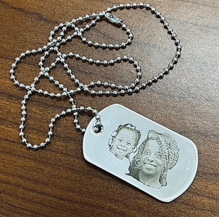 Custom Engraved photo on Dog Tag with chain necklace