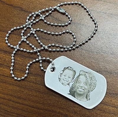 Custom Engraved photo on Dog Tag with chain necklace - OnEdge Laser Creations LLC